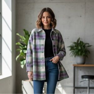 Plaid Oversized Button-Up Jacket, Originally $89, NWT, Size Small